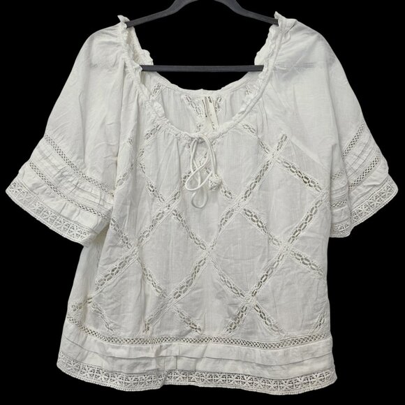 Anthropologie Flutter Sleeve Embroidered Lace Boho Top Large - Picture 2 of 5